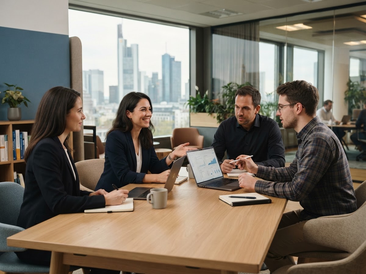 Black Rock Investment team reviewing predictive analytics reports in a secure office environment